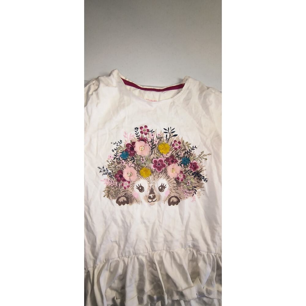 Isaac Mizrahi Girls Shirt Ruffle Hem Sequin Flower Long Sleeve White Sz 7-8 G001 - Picture 2 of 7